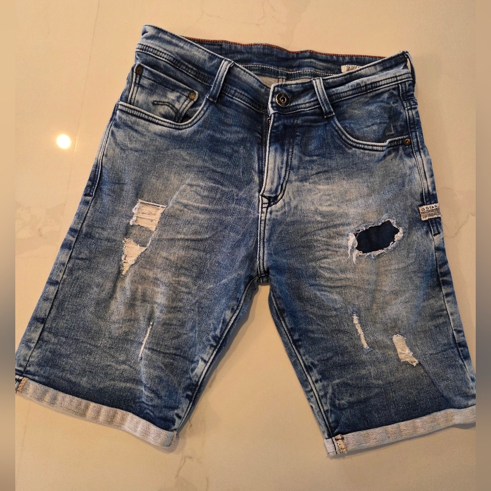G Star Distressed Denim Shorts